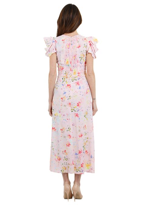 Kristel abito con spacco laterale fantasia fleurs rose MAR DE MARGARITAS | Abiti | KRISTEL-01165-TMFI0025RO64